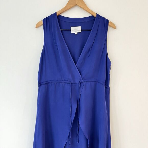 Madison Marcus Royal Blue Silk Maxi Dress Womens Small Layered High Slit - Picture 3 of 11